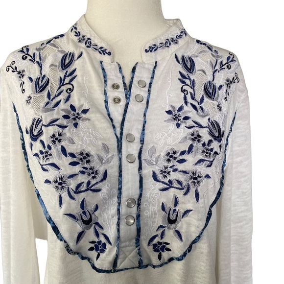FREE PEOPLE White and Blue Sundance Kid Henley Top XSmall - Picture 6 of 15